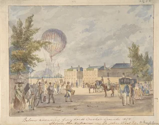 Balão a subir perto da entrada do campo de críquete do Senhor, 1839, ca. 1839.
