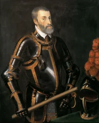 Alemão: Imperador Carlos V (1500-1558) de armadura, retrato a meio comprimento do Imperador Carlos V de armadura