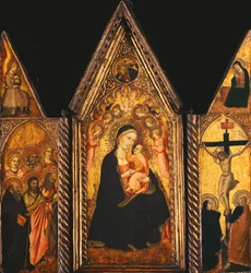 Um tríptico portátil com a Madonna e a criança entronizada com anjos,
