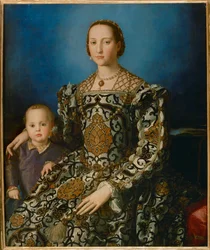 Eleonora de Toledo, esposa de Cosimo I Medici e seu filho Giovanni (pintura sobre madeira)