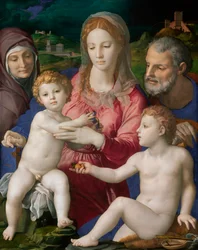 La Sainte Famille avec Sainte Anne et Saint Jean Baptiste - A Sagrada Família com Santos Ana e João Batista - Pintura de Agnolo Bronzino (Allori Angelo di Cosimo dit Bronzino