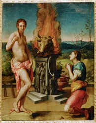 Pigmalião e Galateia (pintura sobre madeira)