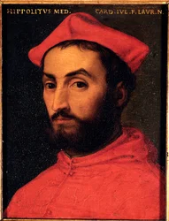 Retrato do Cardeal Ippolito de Medici (1511-1535) Pintura de Allori Angelo di Cosimo dit Bronzino (1503-1572) - Século XVI Sol 15x12 cm Palácio Medici-Riccardi (Medici Riccardi) Florença