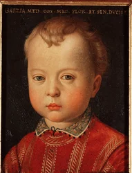 Retrato de Garzia de Medicis (Garzia de Medici) (1547-1562) Pintura infantil de Allori Angelo di Cosimo dit Bronzino (1503-1572) Palácio Medici-Riccardi (Medici Riccardi) Florença