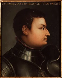 Retrato de Jean de Medici dit Jean des Bands Noires (Giovanni dalle Bande Nere) (1421-1463) condottiere (condottiero italiano) Pintura de Allori Angelo di Cosimo dit Bronzino (1503-1572) Palácio Medici-Riccardi (Medici Riccardi) F