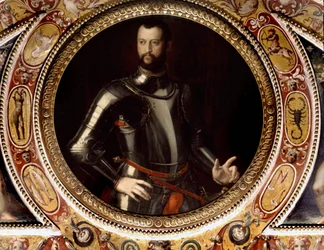 Retrato de Jean de Medicis dit Jean des Bands Noires (Giovanni dalle Bande Nere) (1498-1526) por Bronzino (1503-1572) - Pintura conservada no Palazzo Vecchio, Florença