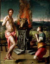 Pygmalion e Galatee (ou Galathee) Pintura de Agnolo di Cosimo di Mariano di Il Bronzino (1502-1572) 1529-1530 Sol. 81x63 cm Florença, Galeria Uffizi (Musee des Uffizi)