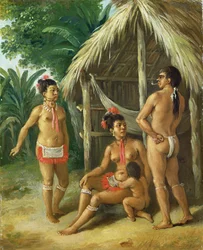 Uma Família Carib Caribenha das Ilhas Leeward fora de uma cabana, c.1780
