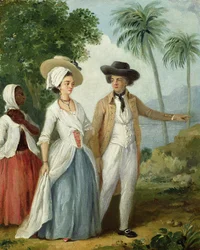 Um plantador e sua esposa, atendidos por um servo, c.1780 (óleo sobre tela)