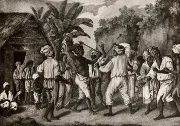 Combate de cacetes entre ingleses e franceses negros na ilha de Dominica, São Domingos