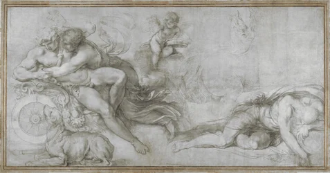 Cefalo levado por Aurora em seu Chariot Cartoon para um afresco na Galeria do Palazzo Farnese, Roma, c. 1599