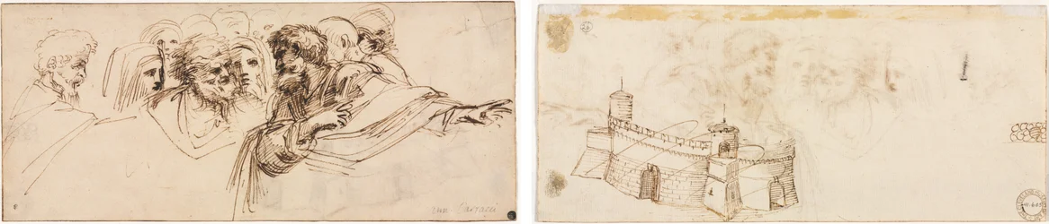 Estudo de Chefes (reto); Fortaleza ameada (verso)