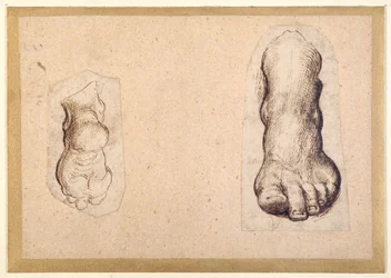 Dois estudos de um pé em previdência (caneta e tinta sobre papel)