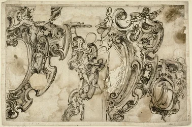 Esboços de motivos decorativos (frente); Esboço de motivo decorativo (verso)