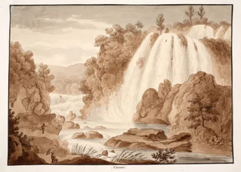 Cascata no Tivoli, 1833 (gravura com lavagem marrom)