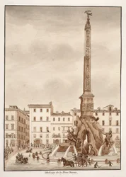 Obelisco da Piazza Navona, 1833 (gravura com lavagem marrom)