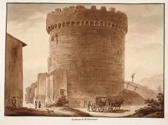 O túmulo dos Horatii e Curiatii, 1833 (gravura com lavagem marrom)