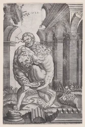 Hércules estrangulando o leão da Nemeia, datado de 1528.