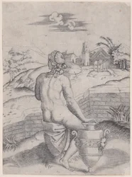 Mulher sentada perto de um vaso, ca. 1514-36.