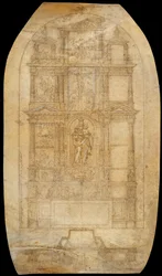 Desenho de um Retábulo da Virgem da Rosa