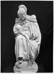 Mulher de Boulonnaise, alimentando seu filho (gesso) (ver também 217913) (bw foto)
