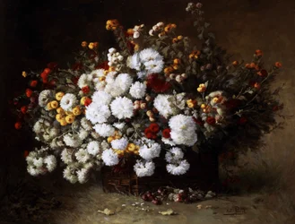 Natureza morta com flores (ásteres). Pintura de Aime Perret (1847-1927) Coleção particular.