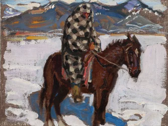 Índio a cavalo na neve