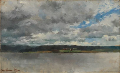 Nuvens de chuva sobre uma paisagem lacustre