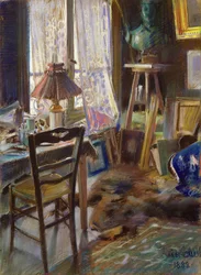 O estúdio do Conde Deheaulme de Vallombreuse, 36 Rue Jouffrey, Paris 1888 (pastel)