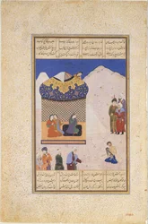 Laila Visitando Majnun no Deserto, Folio de um Khamsa Quintet de Amir Khusrau..., 1520-2