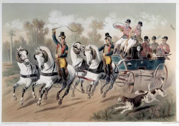Intervalo de caça, o início dos caçadores Impressão de Albert Adam (1833-?) Paris do século XIX, Musee Carnavalet