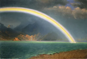 Arco-íris sobre Jenny Lake, Wyoming,