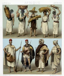 Fantasias da Argélia e da Tunísia. Ilustração em "Le costume historique" de Racinet
