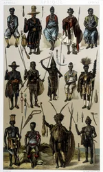 Fantasias da Guinee, Senegal e Gabão. Ilustração em "Le costume historique" de Racinet