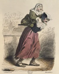 Cour des milagres, depois de Jacques Callot (1592-1635) gravado por Adrien Lavieille (1818-1862) (gravura a cores)