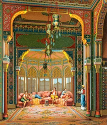 Interior de edifício turco, Ilustração de Complete Costume History de Auguste Racinet