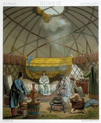 Kalmyk (nômades russos) em seu yurt