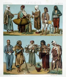 Fantasias populares de África. Ilustração em "O traje histórico" de Racinet