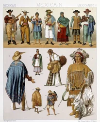 Fantasias tradicionais mexicanas. Ilustração em "O traje histórico" de Racinet