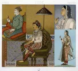 Fantasias tradicionais de Mugols e Maharajah na Índia - em "The historical costume" de Racinet