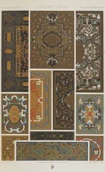 Séculos XVI e XVII, placa 69 de "Ornamento Policromático": Cem Placas em Ouro, Prata e Cores".