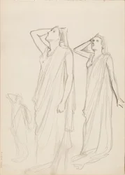 Aino Ackté como Alcestis, três esboços