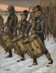 A Marcha do Regimento de Björneborg, desenho original para as «Histórias do Alferes Stål»