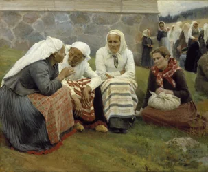 Mulheres fora da igreja em Ruokolahti