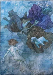 Todo cru e a gritar-lhe "olha em frente, só olha em frente", de The Water Babies pub.by Humphrey Milford Oxford University Press, c.1930 (color litho)
