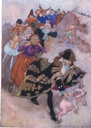 Antes deles dirigia um cavalheiro que dirigia um porco, de The Water Babies pub.by Humphrey Milford Oxford University Press, c.1930 (cor litho)