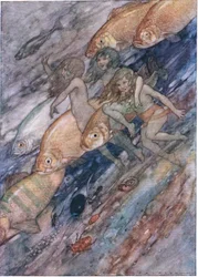 Down to the sea, down to the sea, de The Water Babies pub.by Humphrey Milford Oxford University Press, c.1930 (cor litho)