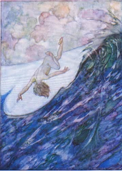 Deu três navios fora de água, um quintal alto, e cabeça sobre os calcanhares, de The Water Babies pub.by Humphrey Milford Oxford University Press, c.1930 (color litho)