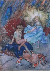 "Não, não cutucar aquele pobre caranguejo sobre o Tom", de The Water Babies pub.by Humphrey Milford Oxford University Press, c.1930 (color litho)
