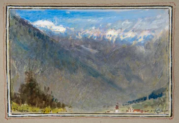 Trafoi no Tirol (aguarela com corpete delimitada por uma moldura decorativa)